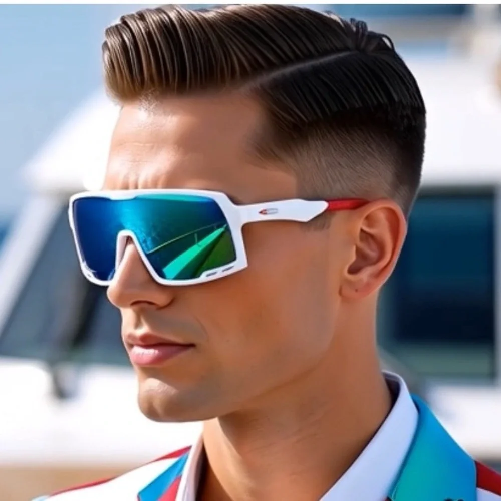 Sport Sunglasses‎ Men White Red Mirrored Lens Wrap Around Pit Vip Style